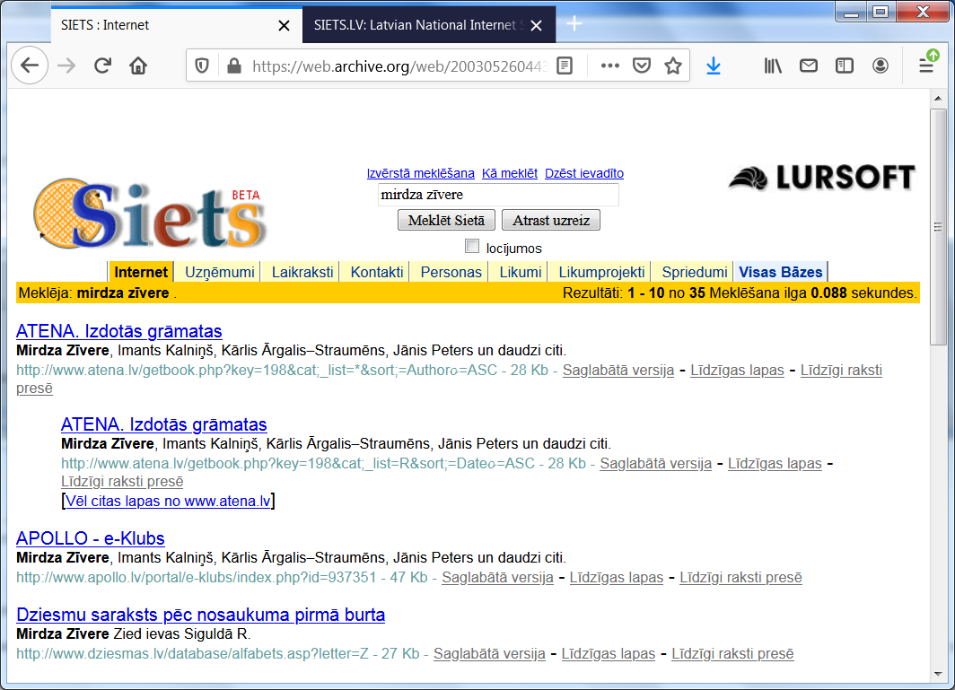 Siets.lv Latvian National Web Search Engine - search results